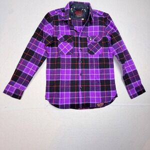 Elvira Mistress of the Dark Middle of Beyond Purple Plaid Flannel Shirt S-Small